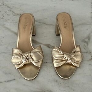 Lilly Pulitzer Gold Women's Slide Sandals with Bow